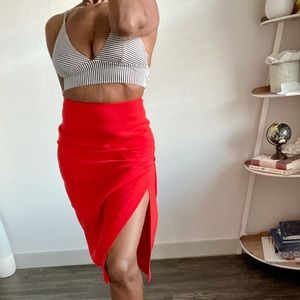 Red Zara Skirt Career Casual Midi Medium